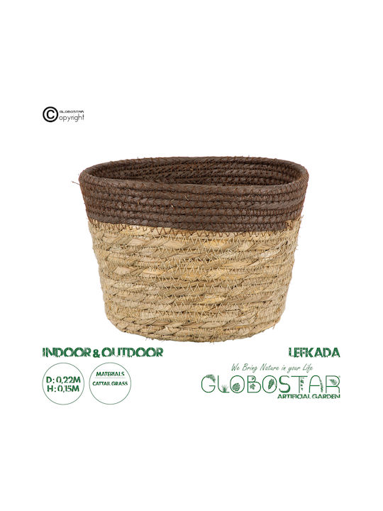 GloboStar Lefkada Κασπώ Ψάθινο Μπεζ με Βάση 22x22x15εκ.
