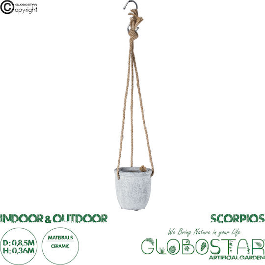 GloboStar Scorpios Hängend Übertopf Keramik Gray 8.5x8.5x36εκ.
