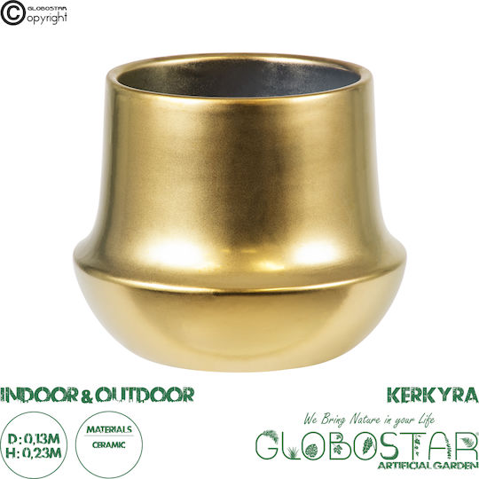 GloboStar Kerkyra Саксия Керамика Златист Със стойка 13x13x23εκ.