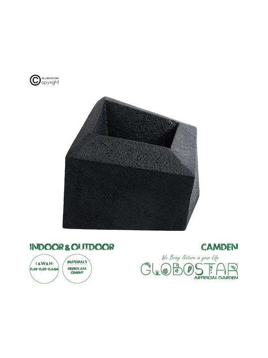 GloboStar Artificial Garden Camden Übertopf Polyester Schwarz mit Gestell 49x49x44εκ.