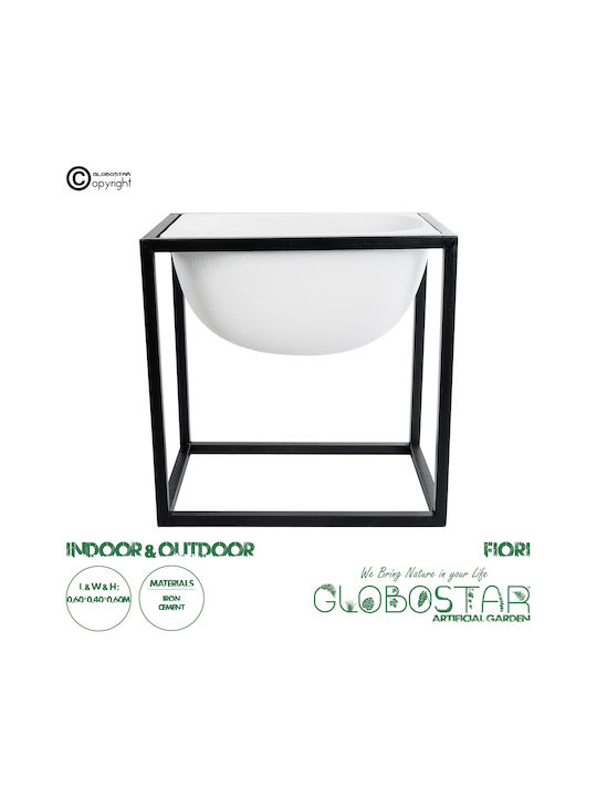 GloboStar Fiori Ghiveci Metalic Alb cu suport 60x60x60εκ.