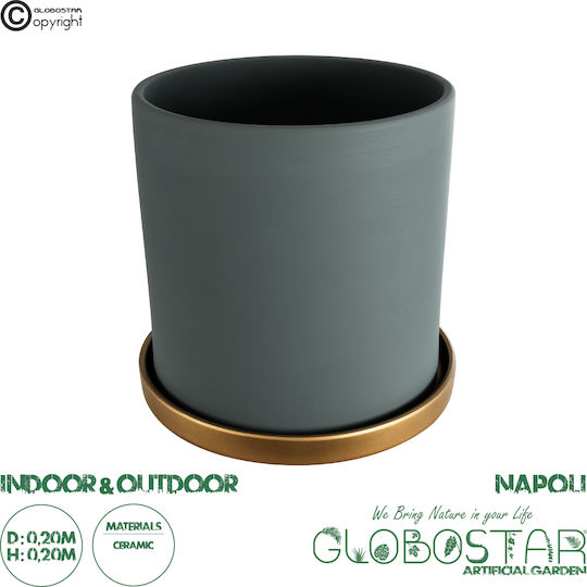GloboStar Саксия Керамика Сив Със стойка 20x20x20εκ.