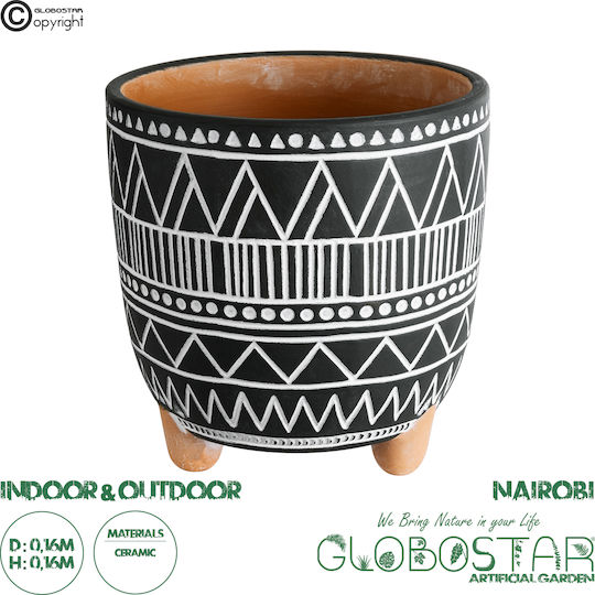 GloboStar Κασπώ Κεραμικό Μαύρο με Βάση 16x16x16εκ.