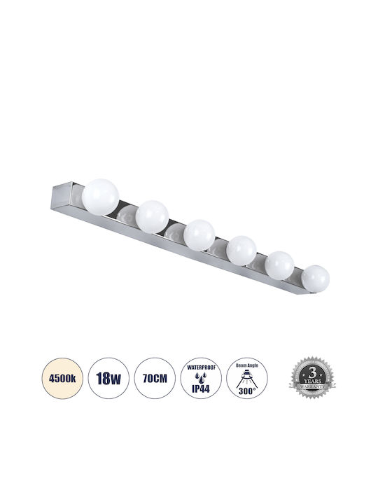 GloboStar BELLA Modern Leuchte Badezimmer mit Integrierter LED und Neutralweißes Licht Silber 70x6cm