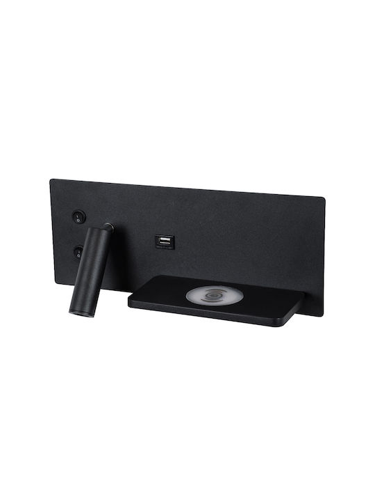 GloboStar Paladin Modern Leuchte Wand mit USB-Anschluss Schwarz 11x12cm