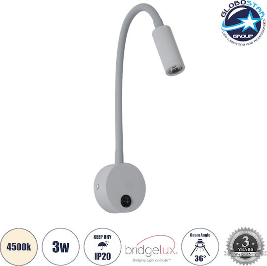 GloboStar Goose Единично LED Неутрално бяло Спот в Сив Цвят