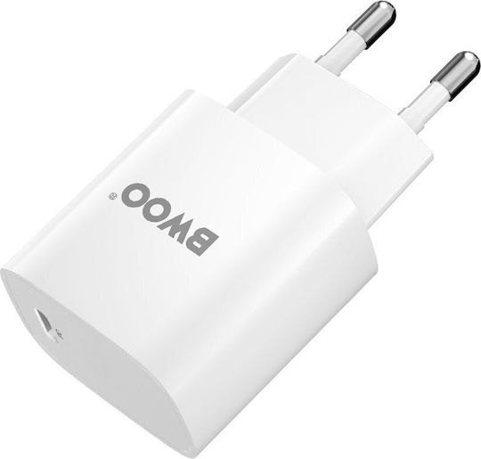 BWOO Charger with USB-C Port and Cable USB-C - USB-C 20W Power Delivery Whites (CDA159)