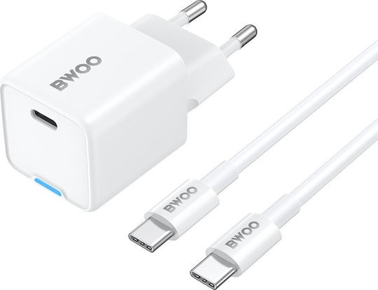 BWOO Ladegerät GaN mit USB-C Anschluss und Kabel USB-C - USB-C 30W Stromlieferung Weißs (GaN)