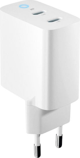Forever Ladegerät ohne Kabel GaN mit 2 USB-C Anschlüsse 65W Stromlieferung Weißs (TC-06-65CC)