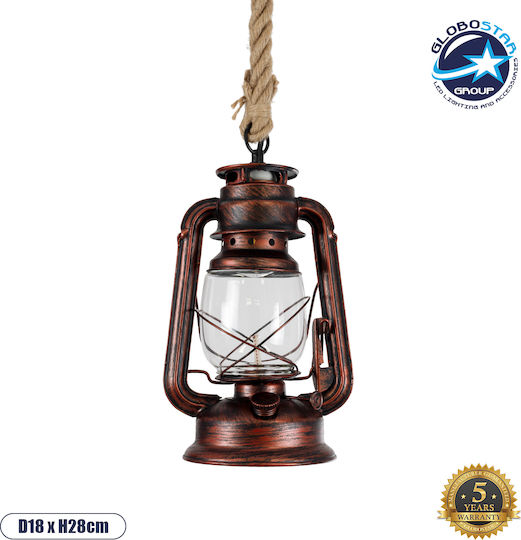 GloboStar Barbarossa Ceiling Light Copper with Rope for E27 Socket 18x18x28cm