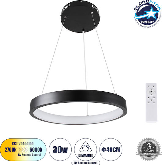GloboStar Nemesis Κρεμαστό Φωτιστικό Μαύρο LED με Ρυθμιζόμενο Λευκό Φως 40x40εκ.