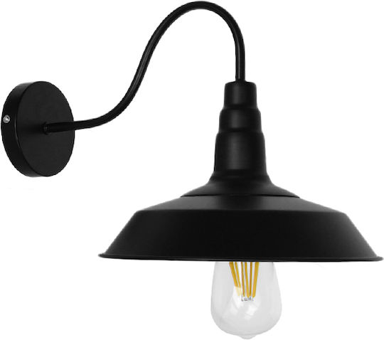 GloboStar Industrial Industrial Wall Lamp with E27 Lamp Bulb Base Black 26x32cm