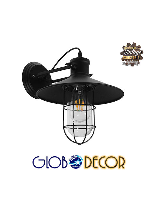 GloboStar Vinty Industrial Φωτιστικό Τοίχου με Ντουί E27 Μαύρο 27x33εκ.