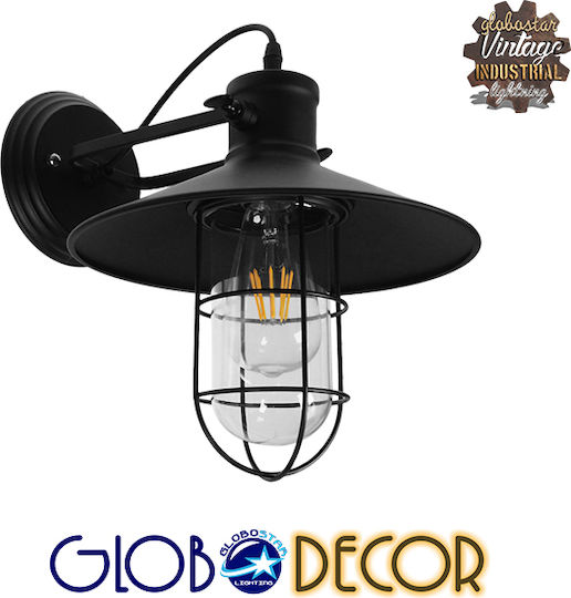 GloboStar Vinty Industrial Wall Lamp with E27 Lamp Bulb Base Black 27x33x33cm