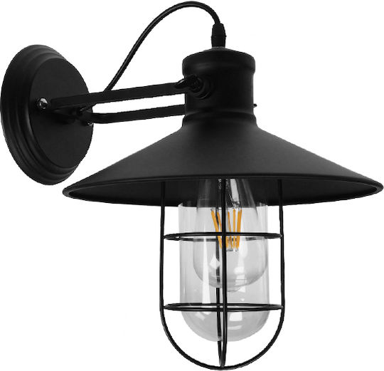 GloboStar Vinty Industrial Wall Lamp with E27 Lamp Bulb Base Black 27x33x33cm