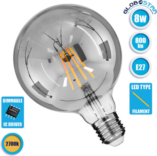 GloboStar Edison Retro LED крушка 8W 178mm за фасунга E27 и форма G125 Топло бяло 800лм Димируем