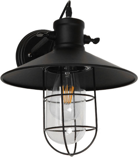 GloboStar Vinty Industrial Wall Lamp with E27 Lamp Bulb Base Black 27x33x33cm