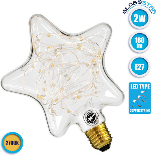 GloboStar Edison Retro Λάμπα LED 2W 180mm για Ντουί E27 Θερμό Λευκό 160lm