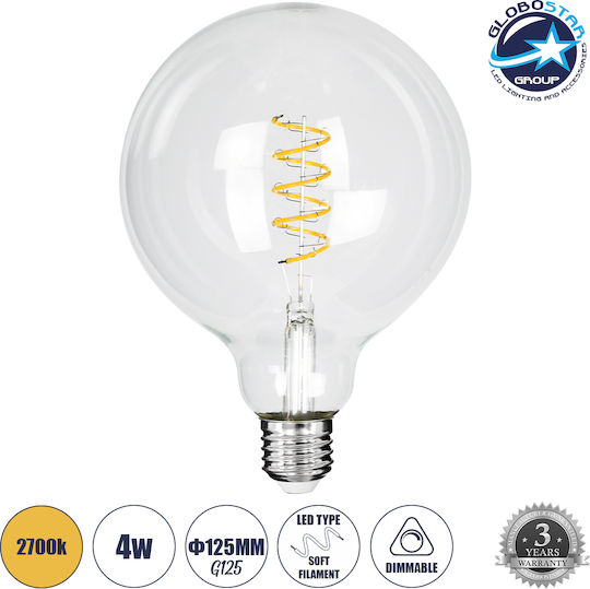 GloboStar Edison Retro Λάμπα LED 6W 180mm για Ντουί E27 και Σχήμα G125 Θερμό Λευκό 510lm Dimmable