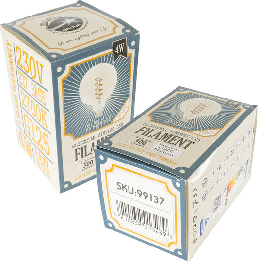 GloboStar Edison Retro Λάμπα LED 6W 180mm για Ντουί E27 και Σχήμα G125 Θερμό Λευκό 510lm Dimmable