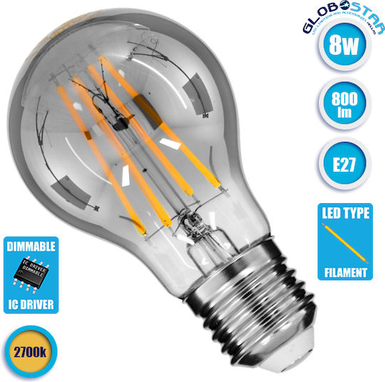 GloboStar Edison Retro Λάμπα LED 8W 110mm για Ντουί E27 και Σχήμα A60 Θερμό Λευκό 800lm Dimmable
