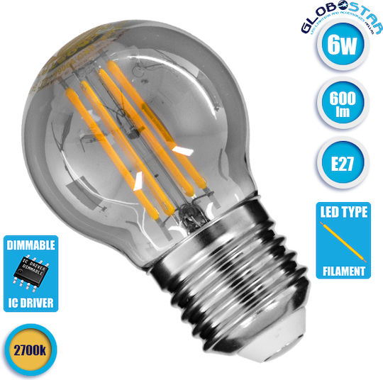 GloboStar Edison Retro Λάμπα LED 6W 77mm για Ντουί E27 και Σχήμα G45 Θερμό Λευκό 600lm Dimmable