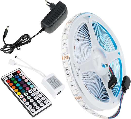 GloboStar Αδιάβροχη Ταινία LED 12V RGB Φως 5m Τύπου SMD5050 με Τροφοδοτικό & Τηλεχειριστήριο