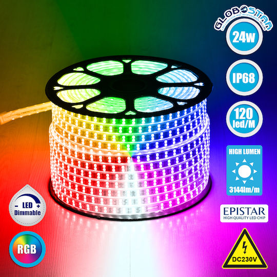 GloboStar Водоустойчива LED Лента 220V RGB Светлина 1м Тип SMD5050