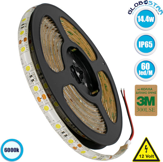 GloboStar Αδιάβροχη Ταινία LED 12V Ψυχρό Λευκό Φως 5m Τύπου SMD5050