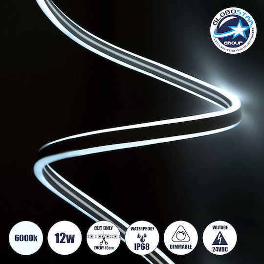 GloboStar Waterproof LED Strip Double-Sided 24V Cold White Light 1m Neon Flex