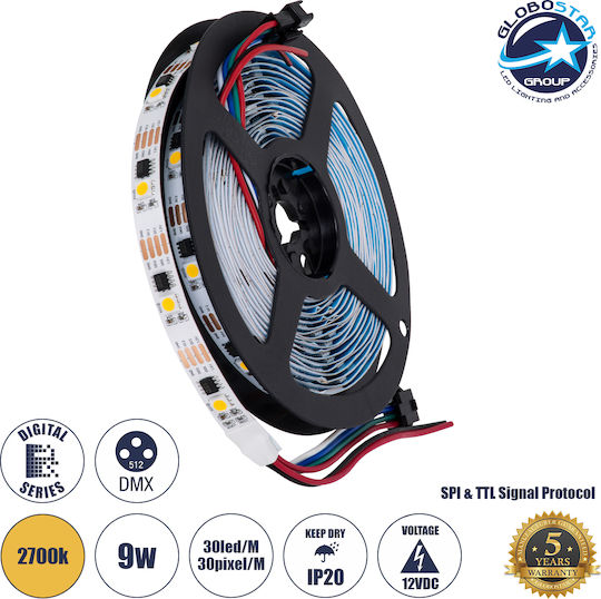 GloboStar LED Strip 12V Warm White Light 5m Type SMD5050