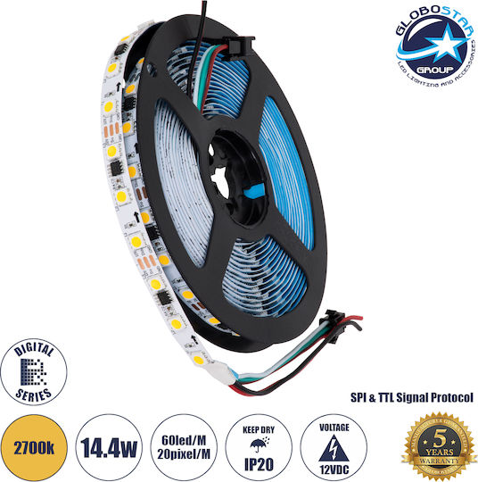 GloboStar Ταινία LED 12V Θερμό Λευκό Φως 5m Τύπου SMD5050