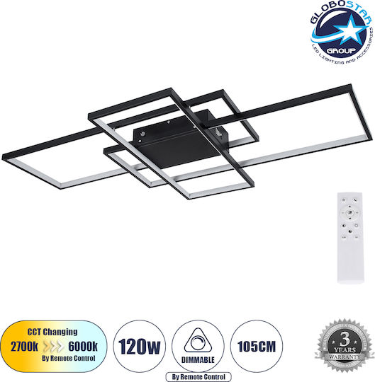 GloboStar Quadra Ceiling Mount Light 105cm Black with Integrated LED and Remote Control