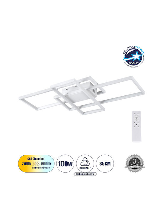 GloboStar Quadra Ceiling Mount Light 85cm White with Integrated LED and Remote Control