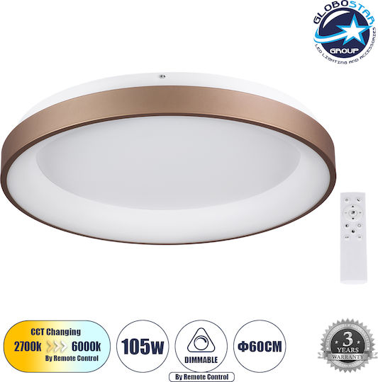 GloboStar Salem Ceiling Mount Light 60cm Brown with Integrated LED and Remote Control