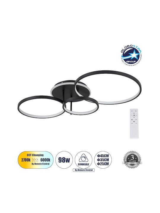 GloboStar Nemesis Ceiling Mount Light 89cm Black with Integrated LED and Remote Control