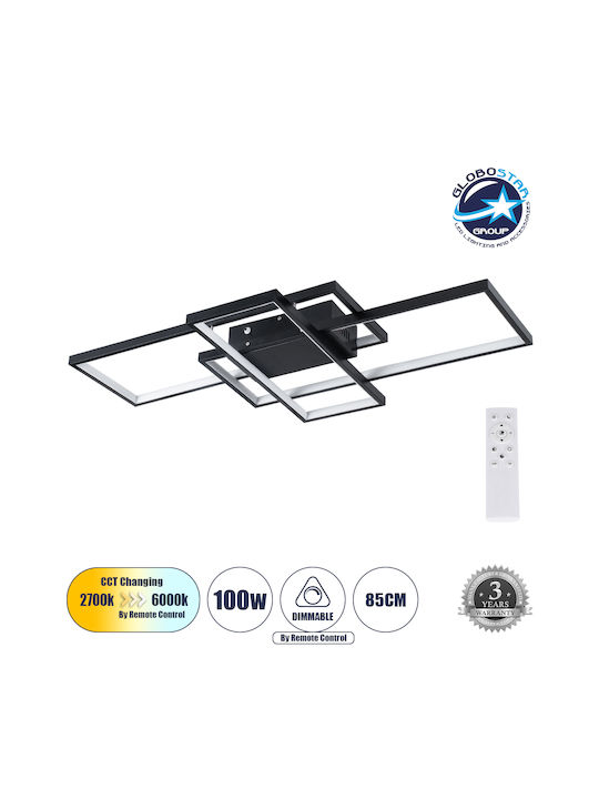 GloboStar Quadra Ceiling Mount Light 85cm Black with Integrated LED and Remote Control