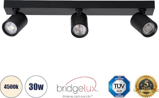 GloboStar Leonardo Triplu LED Alb Natural Spot în Culoare Negru