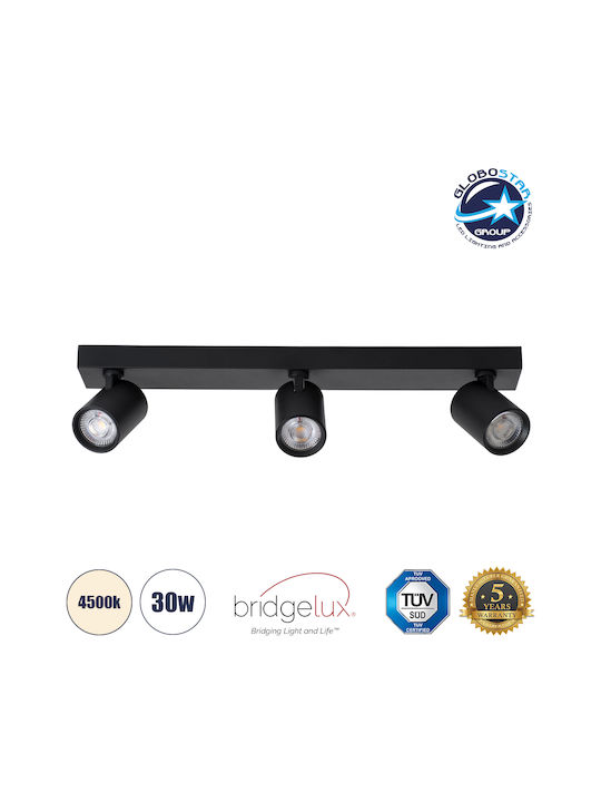 GloboStar Leonardo Triple LED Natural White Spot in Black Color