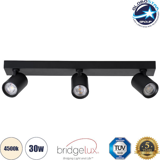 GloboStar Leonardo Triplu LED Alb Natural Spot în Culoare Negru