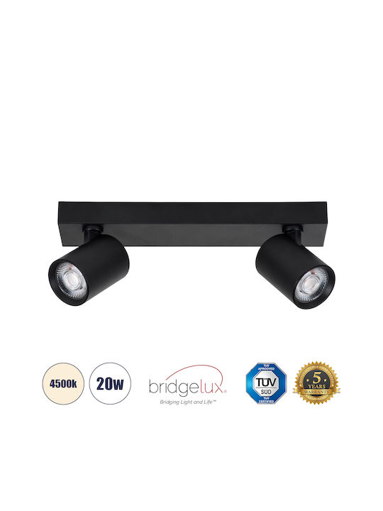 GloboStar Leonardo Double LED Natural White Spot in Black Color