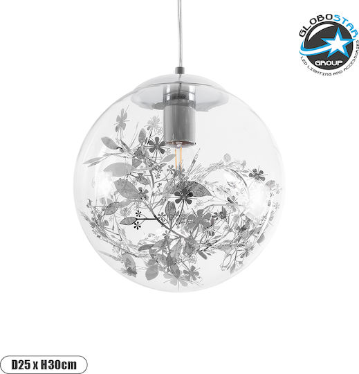 GloboStar Harper Ceiling Light Silver Ball with E27 Socket 25x25x30cm