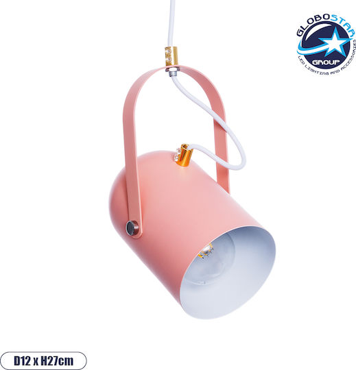 GloboStar Hazel Κρεμαστό Φωτιστικό Ροζ με Ντουί E27 12x18x27εκ.