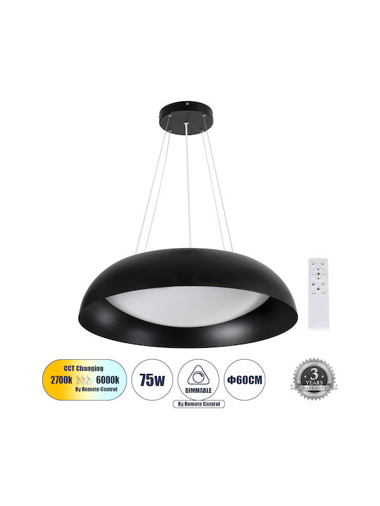 GloboStar Anatolia Lumină Suspendată Neagră LED cu Lumină Bianco Reglabilă 66.5x66.2x12.5cm