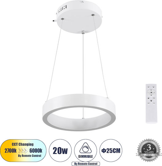 GloboStar Nemesis Κρεμαστό Φωτιστικό Λευκό LED με Ρυθμιζόμενο Λευκό Φως 31x31εκ.