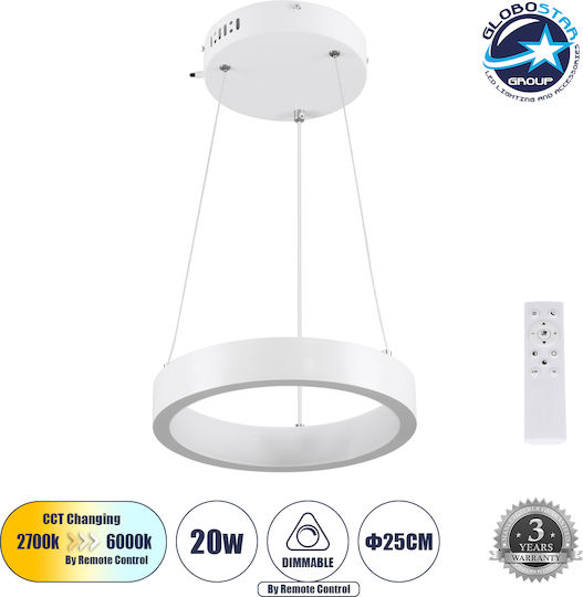 GloboStar Nemesis Κρεμαστό Φωτιστικό Λευκό LED με Ρυθμιζόμενο Λευκό Φως 31x31εκ.