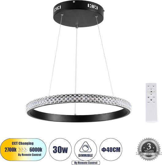 GloboStar Diamond Κρεμαστό Φωτιστικό Μαύρο LED με Ρυθμιζόμενο Λευκό Φως 46x46εκ.