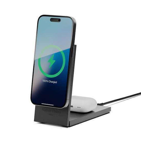 Native Union Безжично зарядно Qi2 и кабел USB-C 15W Черен (Rise)