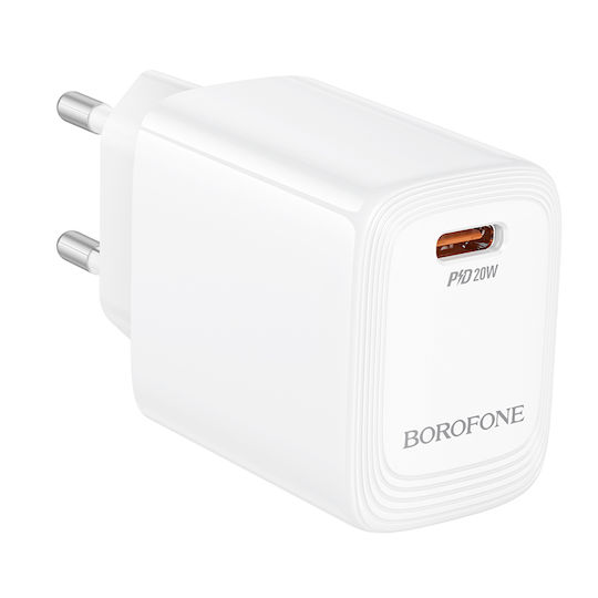 Borofone Charger Without Cable with USB-C Port 20W Power Delivery / Quick Charge 3.0 Whites (BN26 Fuente)