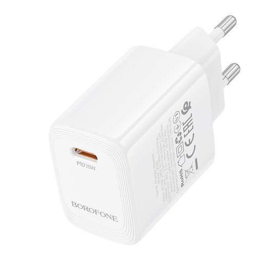 Borofone Charger Without Cable with USB-C Port 20W Power Delivery / Quick Charge 3.0 Whites (BN26 Fuente)